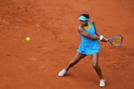 Osaka plays a backhand in the Mutua Madrid Open - Source: Getty